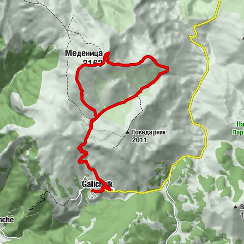 The rolling hills of Mavrovo: Medenica peak from Galichnik