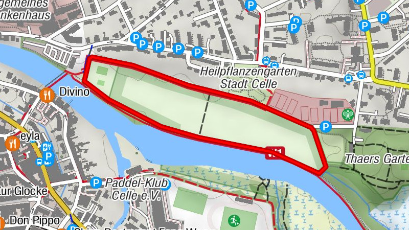 Laufstrecke (grün) entlang der Dammaschwiesen