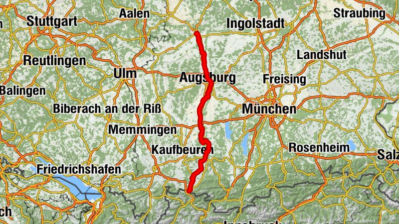 Via Augusta, Donauwörth bis Füssen