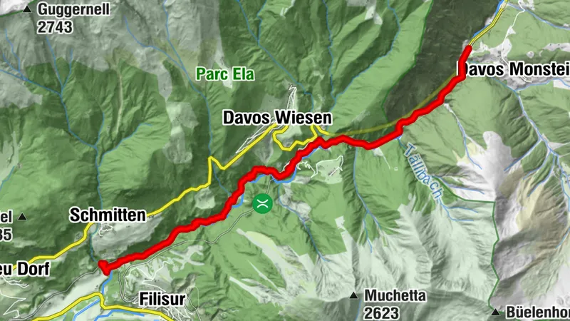 Davos Monstein – Davos Wiesen – Viaductplatz - Schmitten GR Landwasser Viaduct stop