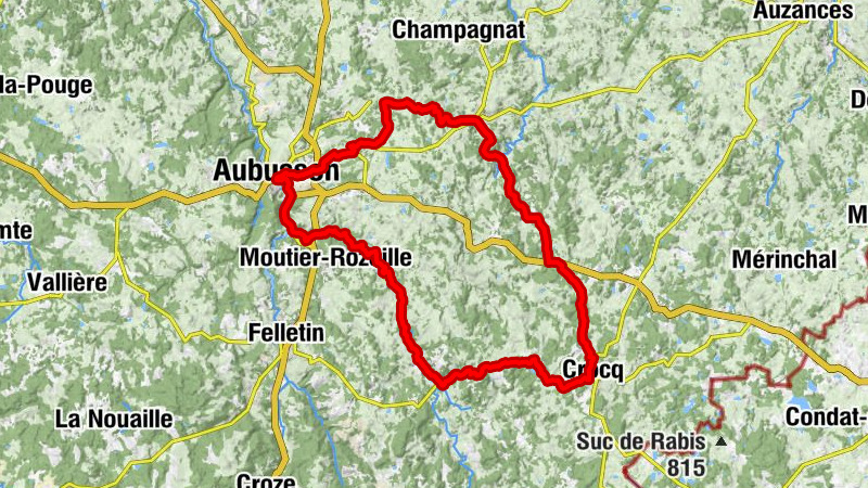 Aubusson to Crocq cycling route