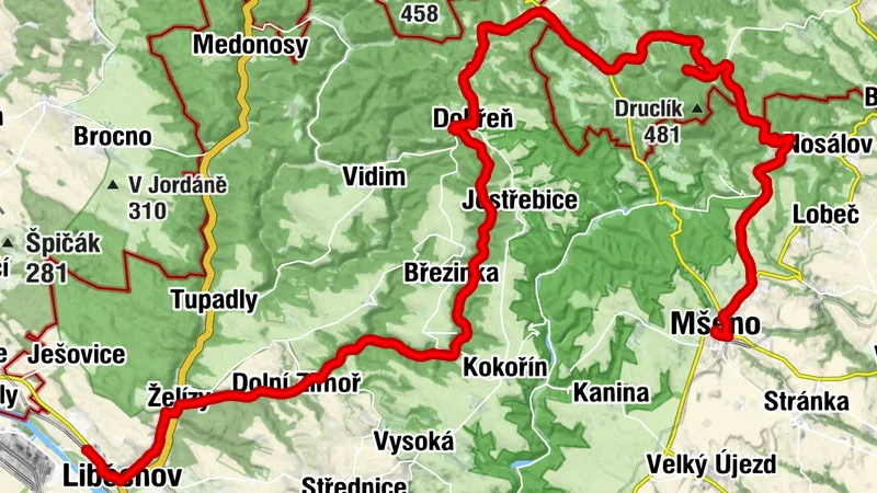 Mšeno, Vrátenská h, Houska, Dobřeň, Liběchov vlak