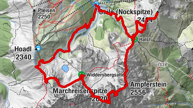 Nockspitze über AS und MS und Hoadlsattel