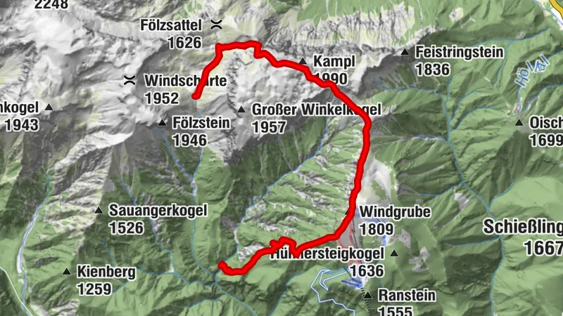 Fölzalm - Fölzsattel - Windgrube - Gasthof Schwabenbartl