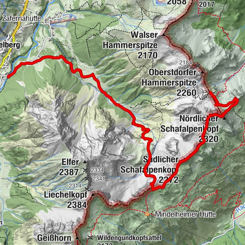 From the Fiderepasshütte over the Mindelheimer via ferrata
