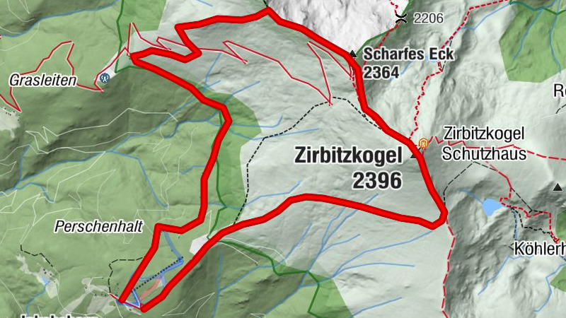 Kreiskogelrücken, Scharfes Eck und Zirbitz